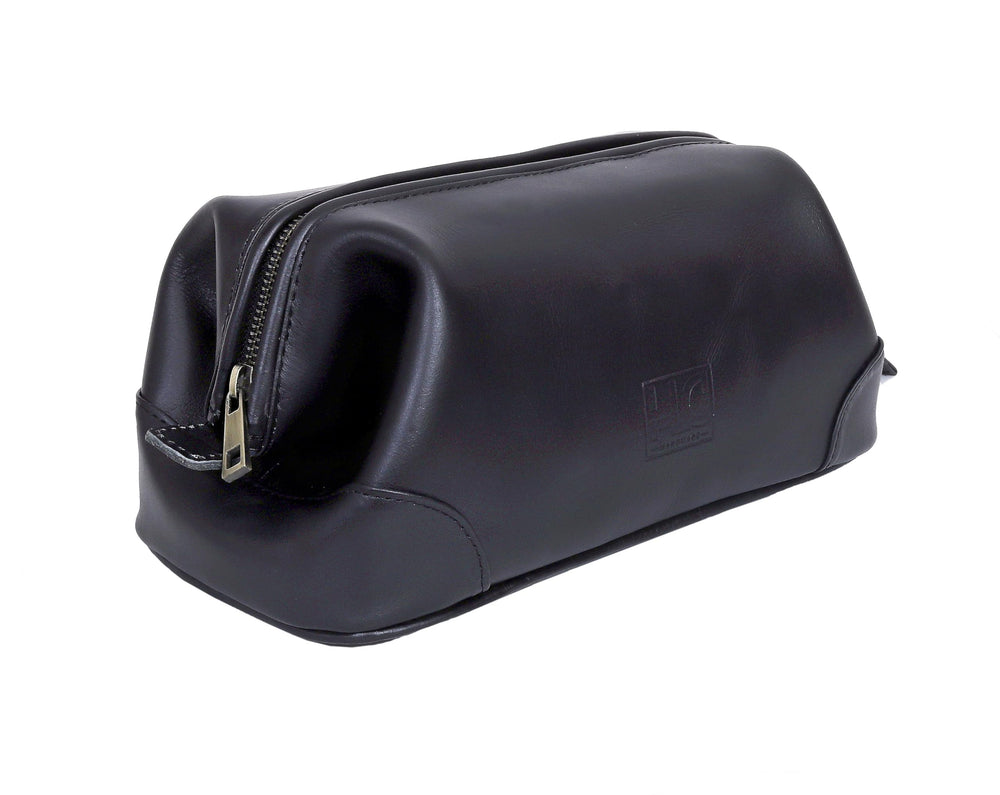 HLC bolsa de aseo cuero hombre, interior amplio para cuidado personal en viajes.