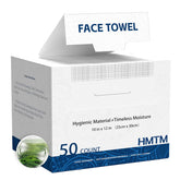 Toallas faciales HMTM 10x12, empaque de 50, limpieza suave y biodegradable para piel sensible