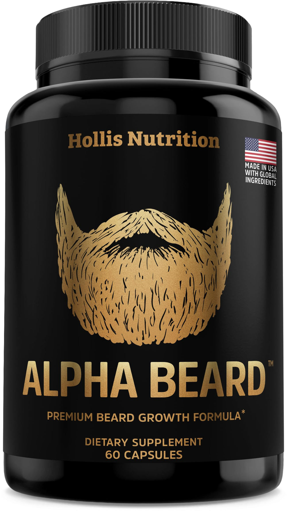 Hollis Alpha Beard Growth botella con vertido, apoyo diario para barba y cabello.
