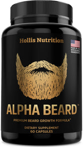 Hollis Alpha Beard Growth botella con vertido, apoyo diario para barba y cabello.