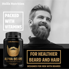 Hollis Alpha Beard Growth cápsulas, consumo diario para cabello y piel saludables.