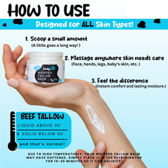HolyCow sebo de res: aplicación facial suave y reparadora.