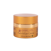 Crema facial y ojos de Honey Girl Organics en frasco, hidratación suave para piel sensible.