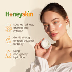 Honeyskin texture-crème douce Manuka: expérience sensorielle riche pour peau sèche.