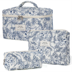 Honitty bolsa de maquillaje acolchada con diseño floral, ideal para viaje y organización.