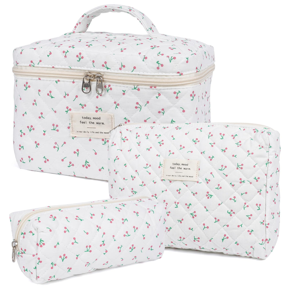 Honitty bolsa de maquillaje acolchada con diseño floral, ideal para ordenar cosméticos en casa o de viaje.