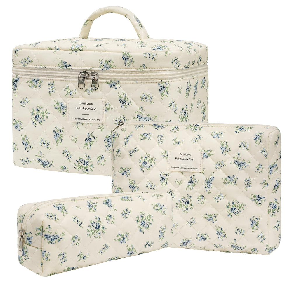 Honitty bolso de maquillaje acolchado floral grande para viaje y organización.