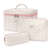 Honitty bolso de maquillaje acolchado floral grande, ideal para organizar cosméticos.