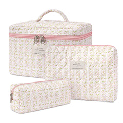 Honitty bolso de maquillaje acolchado floral grande, ideal para organizar cosméticos.