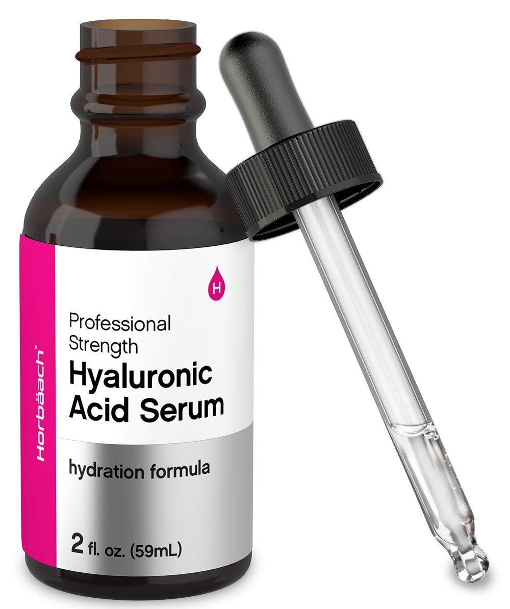 Horbaach ácido hialurónico serum en botella de 2 oz para hidratación suave.