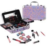 Hot Sugar all-in-one makeup set in pink leopard case, front view, ideal for on-the-go makeup.