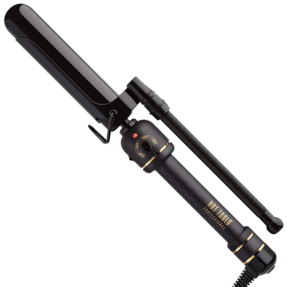 Rizador Hot Tools Pro Artist con barra negro dorado para rizos suaves y brillantes.