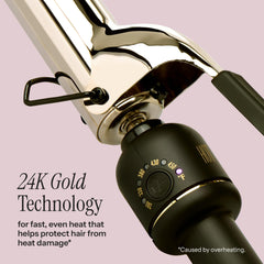 Rizador HOT TOOLS con barril extendido para cabello largo.