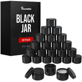 Houseables jarras negras 2oz frontal: diseño duradero para viaje y muestras.