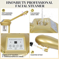 Vaporizador facial HSONBIUTY, boquilla 360 grados para vapor uniforme.