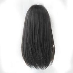 Peluca HUAISU negra con flequillo y ondas suaves, ideal para eventos y disfraces de personaje.