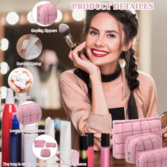 Bolsas Huhumy, bolsa maquillaje acolchada con cuadros pequena, ideal para bolso diario.