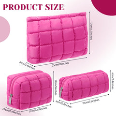 Huhumy bolsa maquillaje acolchada rosa intenso, textura cuadriculada, elegante para salidas