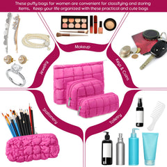 Huhumy bolsa maquillaje con cremallera rosa intenso, cierre seguro para viajes