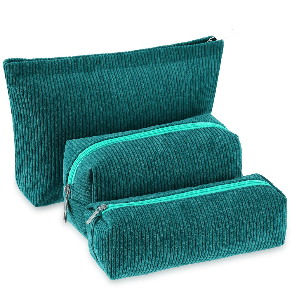 Bolsa de maquillaje Huhumy pana verde oscuro, gran capacidad para cosméticos y pinceles.
