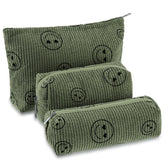 Conjunto Huhumy de 3 bolsas corduroy verde militar con sonrisas, para viaje.