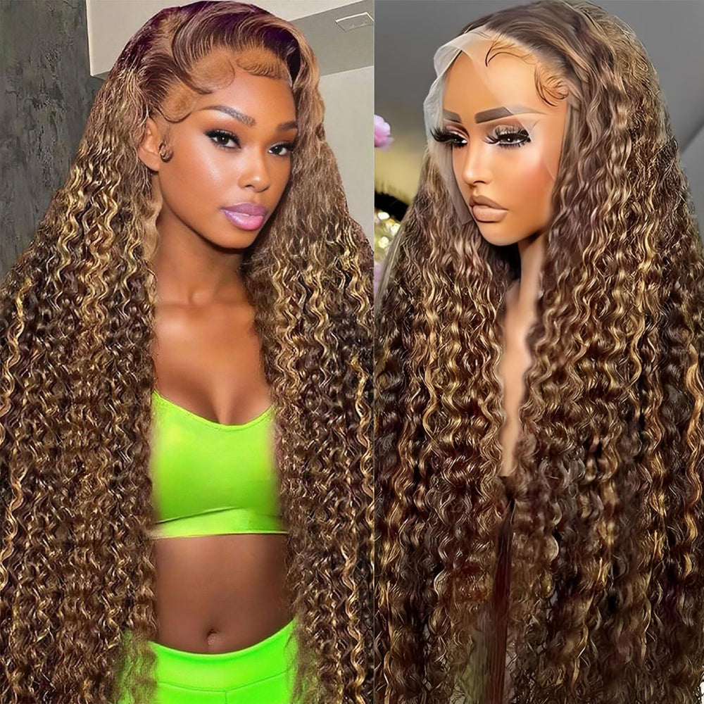 Huirslex 30-inch honey blonde deep wave wig with lace front for natural hairline and versatile parting