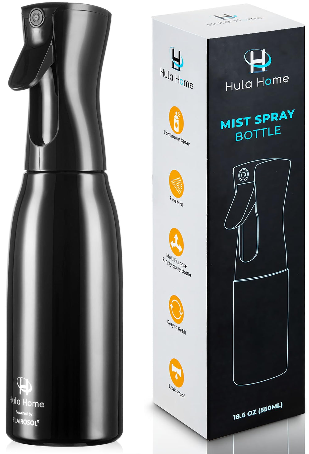 Botella Hula Home vista frontal con rociador ultrafino para peinado.