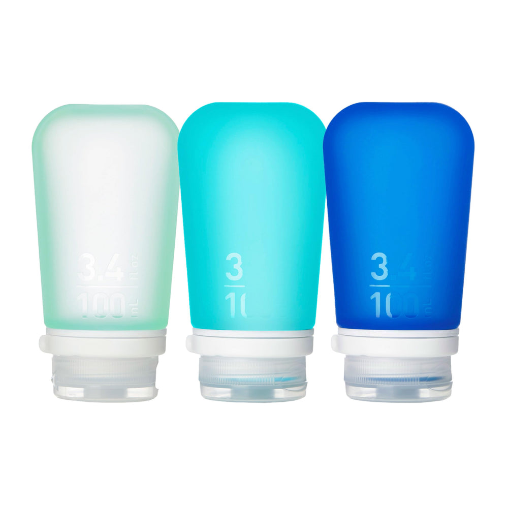 humangear GoToob+ tres-pack frente a la botella, práctico para viajes