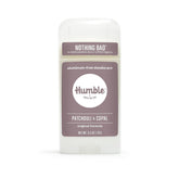 Desodorante HUMBLE BRANDS Patchouli Copal, frente del envase, aroma natural.