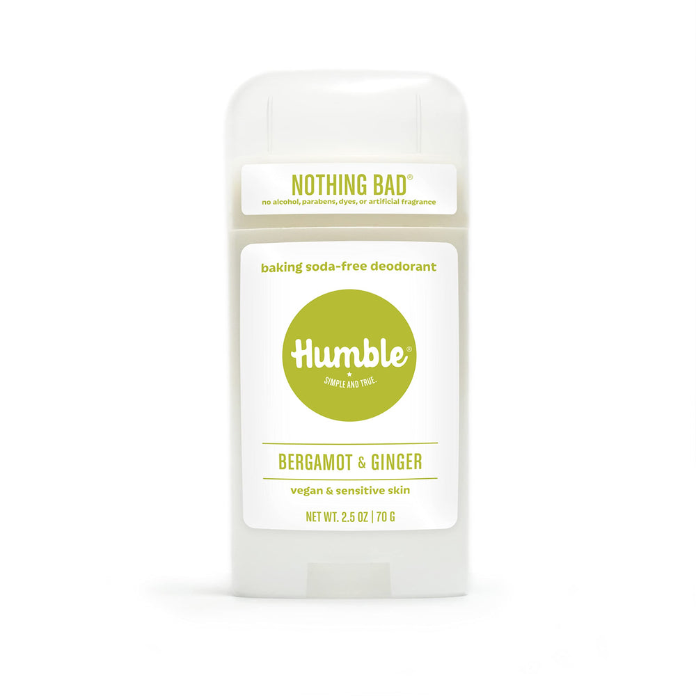 Desodorante Humble sin aluminio con bergamot y jengibre, botella lista para uso diario.