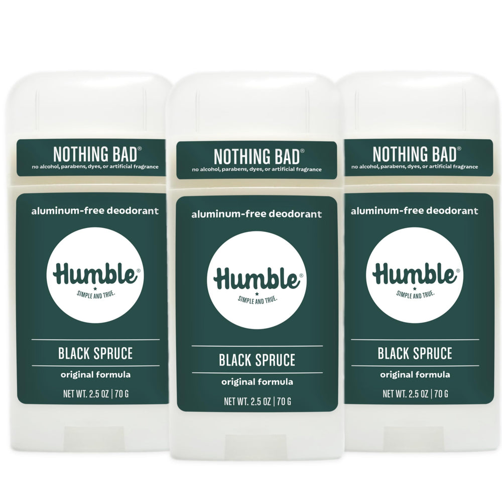 Desodorante Humble Brands Original sin aluminio, pack de 3, aroma a abeto negro.