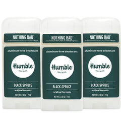 Desodorante Humble Brands Original sin aluminio, pack de 3, aroma a abeto negro.