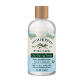 Humphreys Witch Hazel Toner bottle on vanity supports balanced, clarified pores.