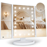 HUONUL makeup mirror tri-fold with LED lights offering clear lighting for precise makeup
