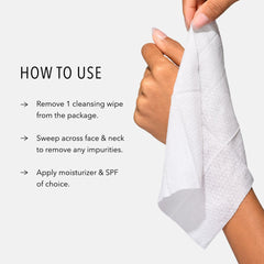HydroPeptide HydroActive Cleanse micellar cloths in use to cleanse the face softly