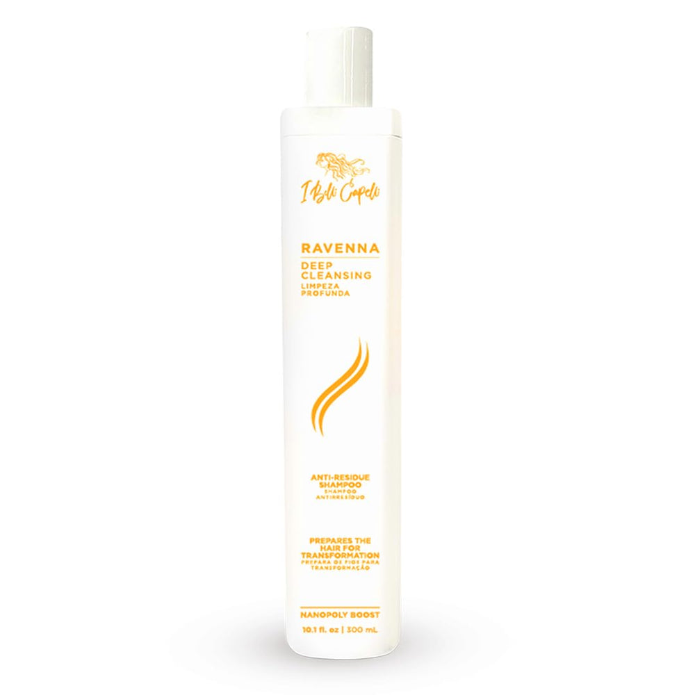 I Belli Capelli Ravenna Champú Clarificante en botella para lavado profundo sin residuos.