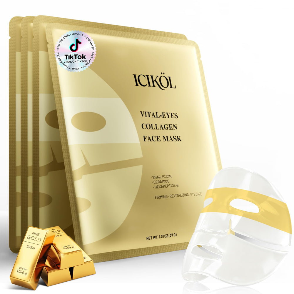 ICIKOL mascarilla hidrogel frontal 24K oro para hidratación intensiva.