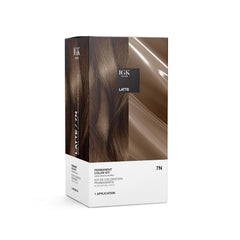 IGK Color Kit 7N Latte: bote frontal muestra tono marrón natural con cobertura total