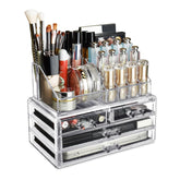 Ikee Design Organizador acrílico para maquillaje con 4 cajones, visibilidad rápida.