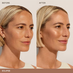 ILIA Sunshift Eclipse bronceador en acción sobre frente y nariz.