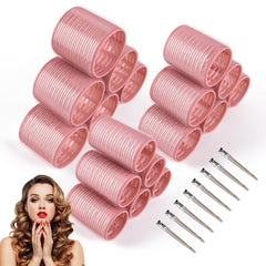 wetore Juego de 26 Rodillos Térmicos de Cerámica para Cabello en Rosa | Rizos y Volumen con 8 Clips de Acero Inoxidable