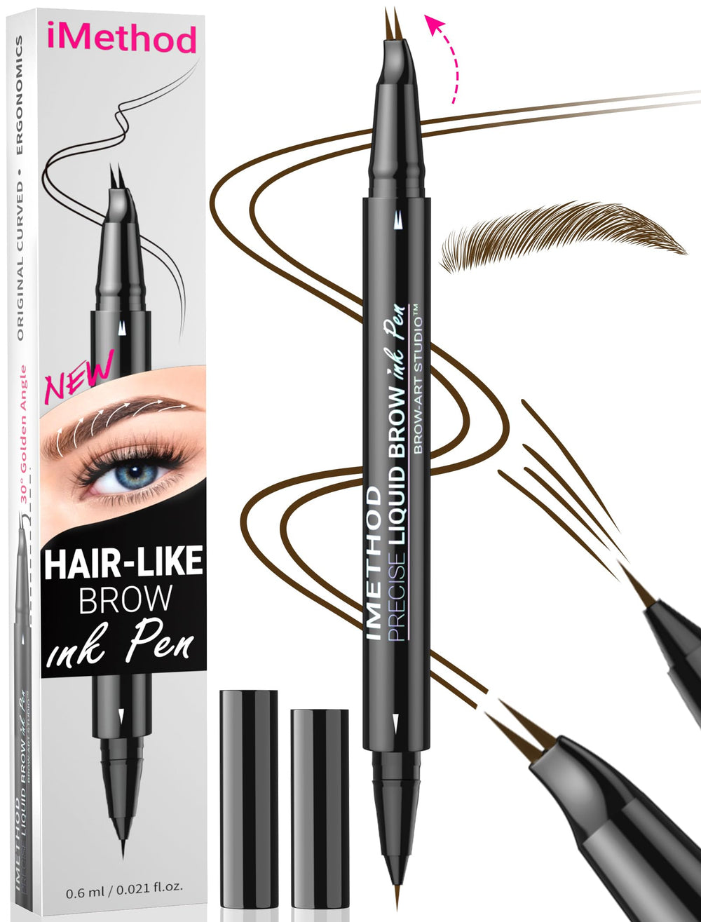 iMethod lápiz de cejas curvo con punta curva para trazos naturales.