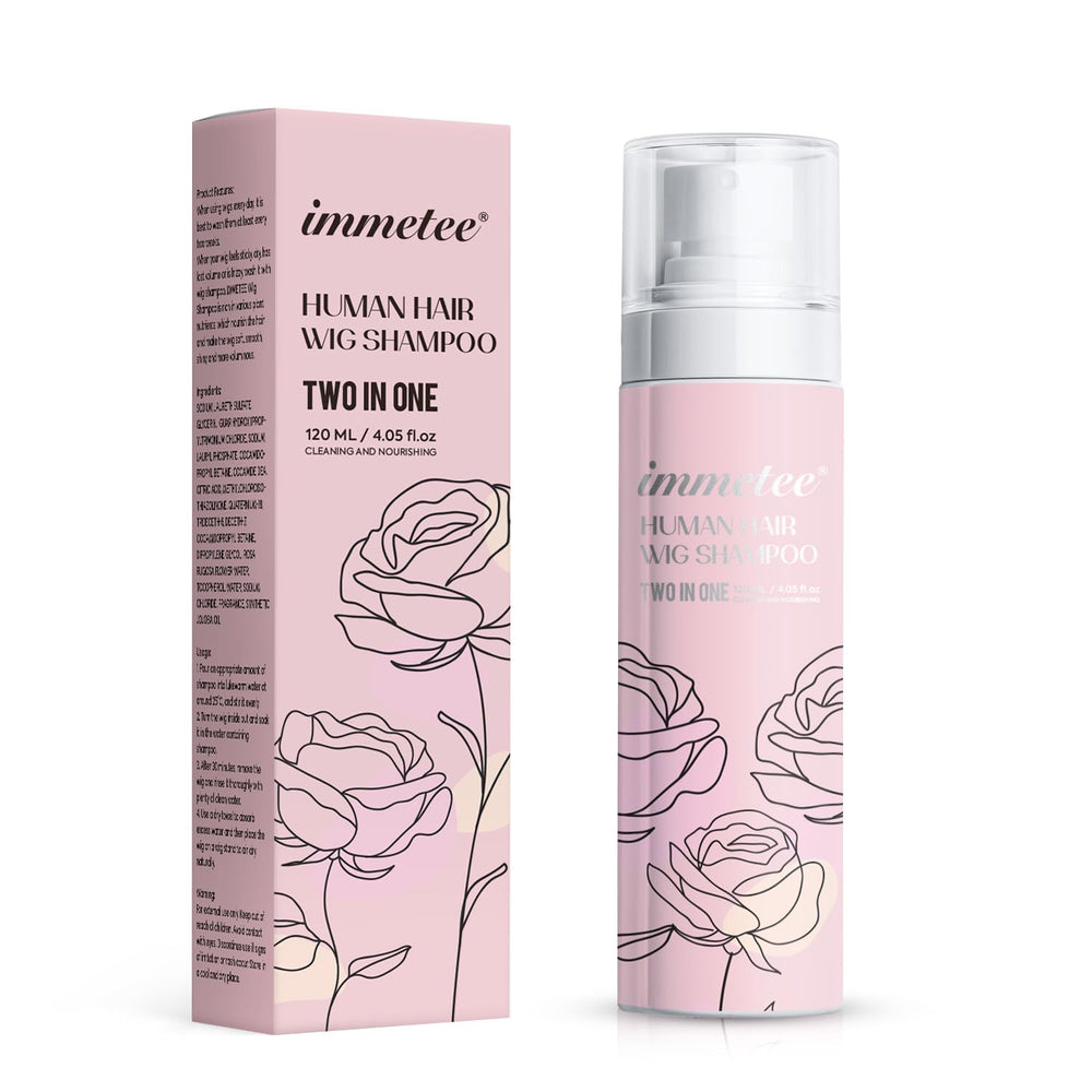 Immetee champú y acondicionador 2 en 1 en envase de 120 ml para cuidado diario de pelucas.