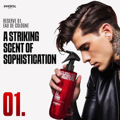 Immortal NYC Reserve 01 spray action demonstrates easy mist for face and body.