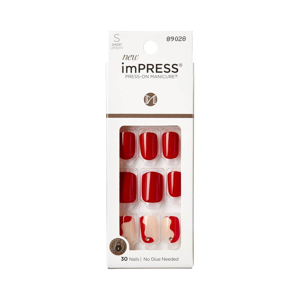 Uñas imPRESS Adore You cortas y cuadradas en rojo para uso diario