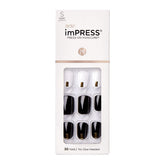 Uñas imPRESS Midnight Drive, negro y blanco, aplicación rápida y aspecto natural.