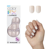 Uñas Rebel imPRESS blancas cortas en squoval, listas para aplicar fácilmente.