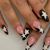 IMSOHOT uñas almendra frances negro con estrellas para un look elegante y duradero