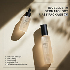 Gotas del Serum EX de INCELLDERM en rostro para luminosidad y nutrición.