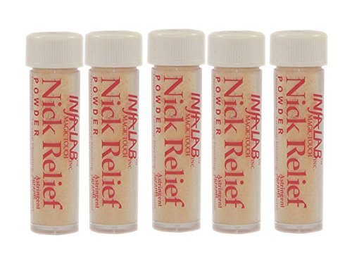 Infalab Nick Relief polvo hemostático para cortes menores, útil en afeitado diario.